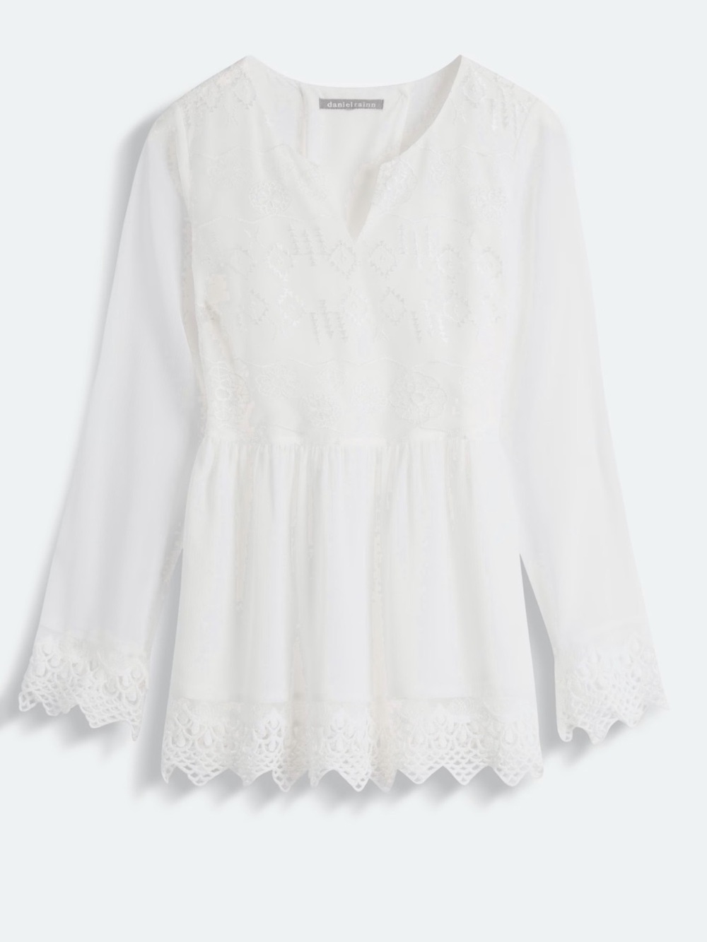 Daniel Rainn White Sheer Embroidered V-Neck Peasant Top ⭐️NWOT⭐️
